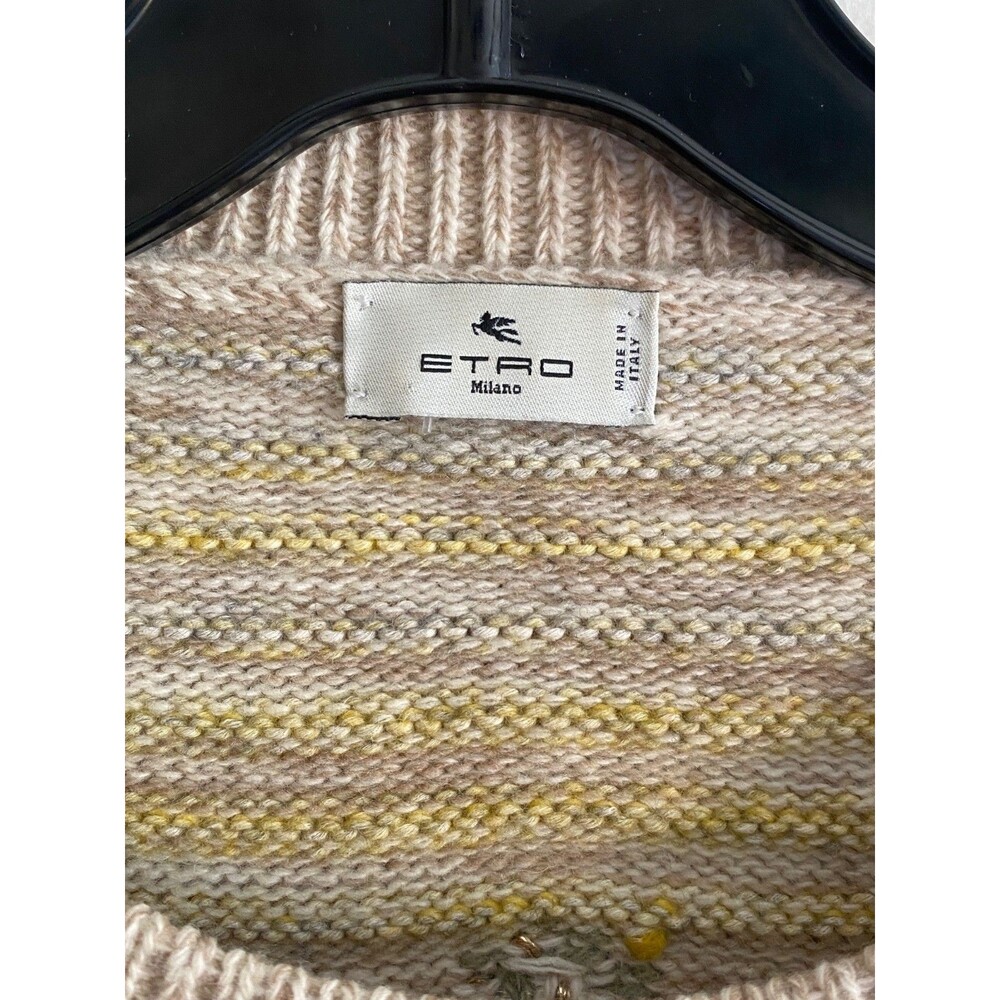 Etro Milano Textured Knit Sweater Gold Diamond Stripe Crew Boho Cottagecore Sz42 - Picture 8 of 12